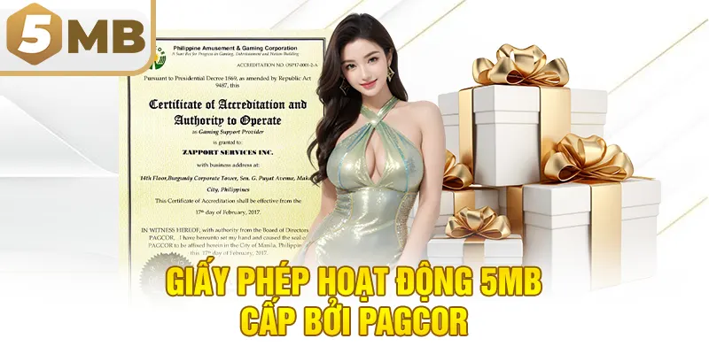 Giấy phép hoạt động 5MB cấp bởi PAGCOR